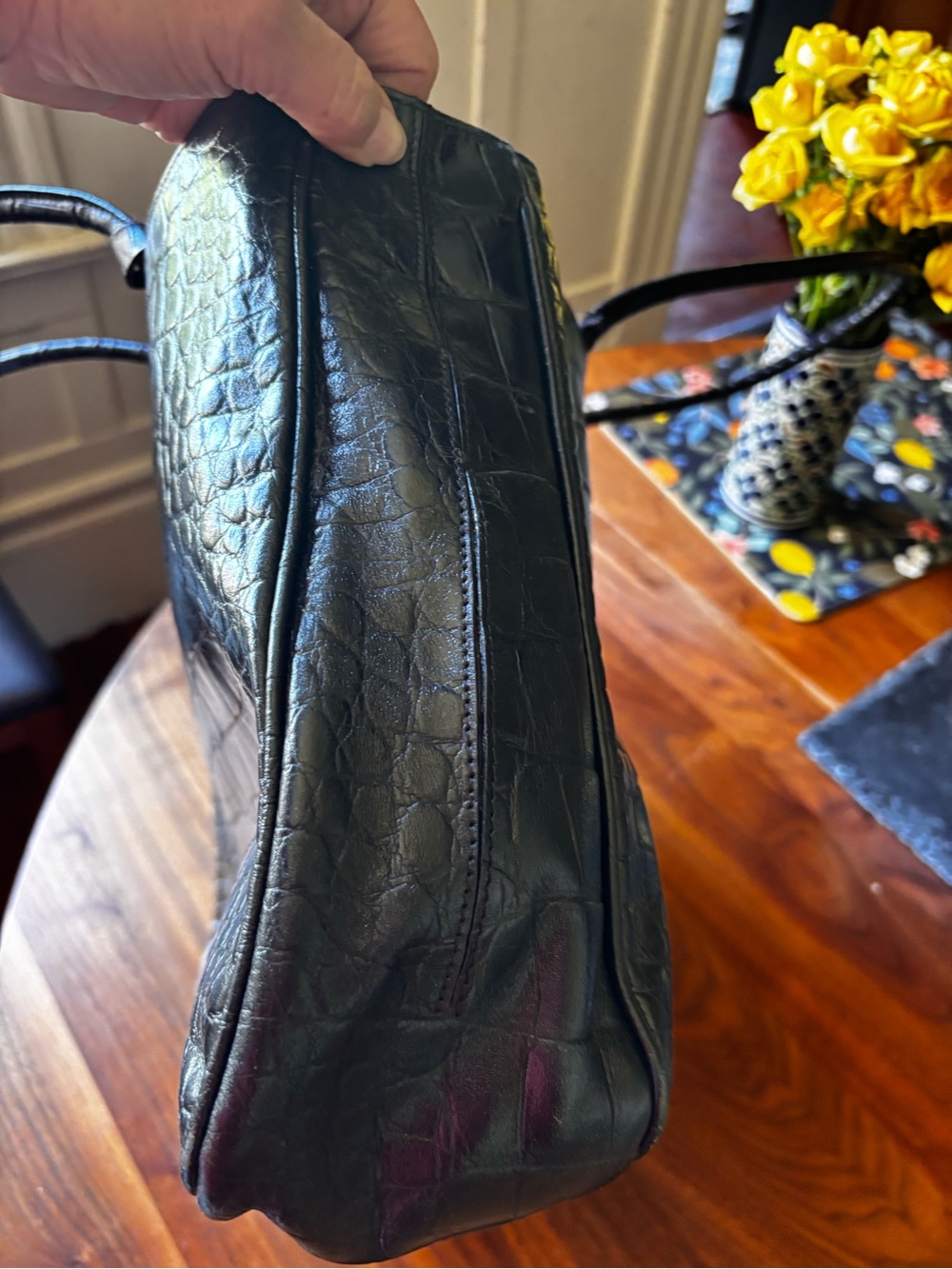 Furla Black Croc-Embossed Leather Tote with Silver Charm - Picture 8 of 12